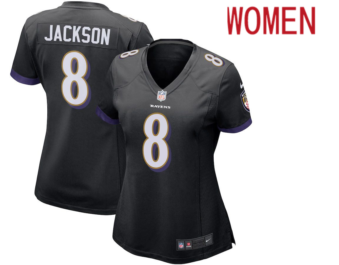 Women Baltimore Ravens #8 Lamar Jackson Nike Black Game NFL Jersey